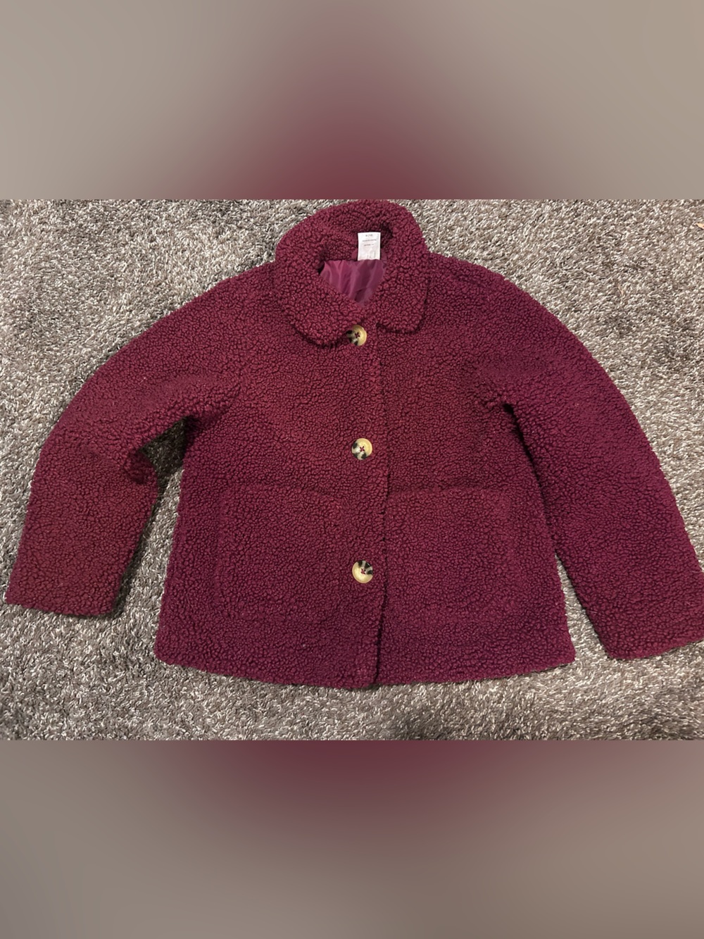 Wonder Nation Burgundy Sherpa Fleece Button-Down Jacket Size M (7-8)